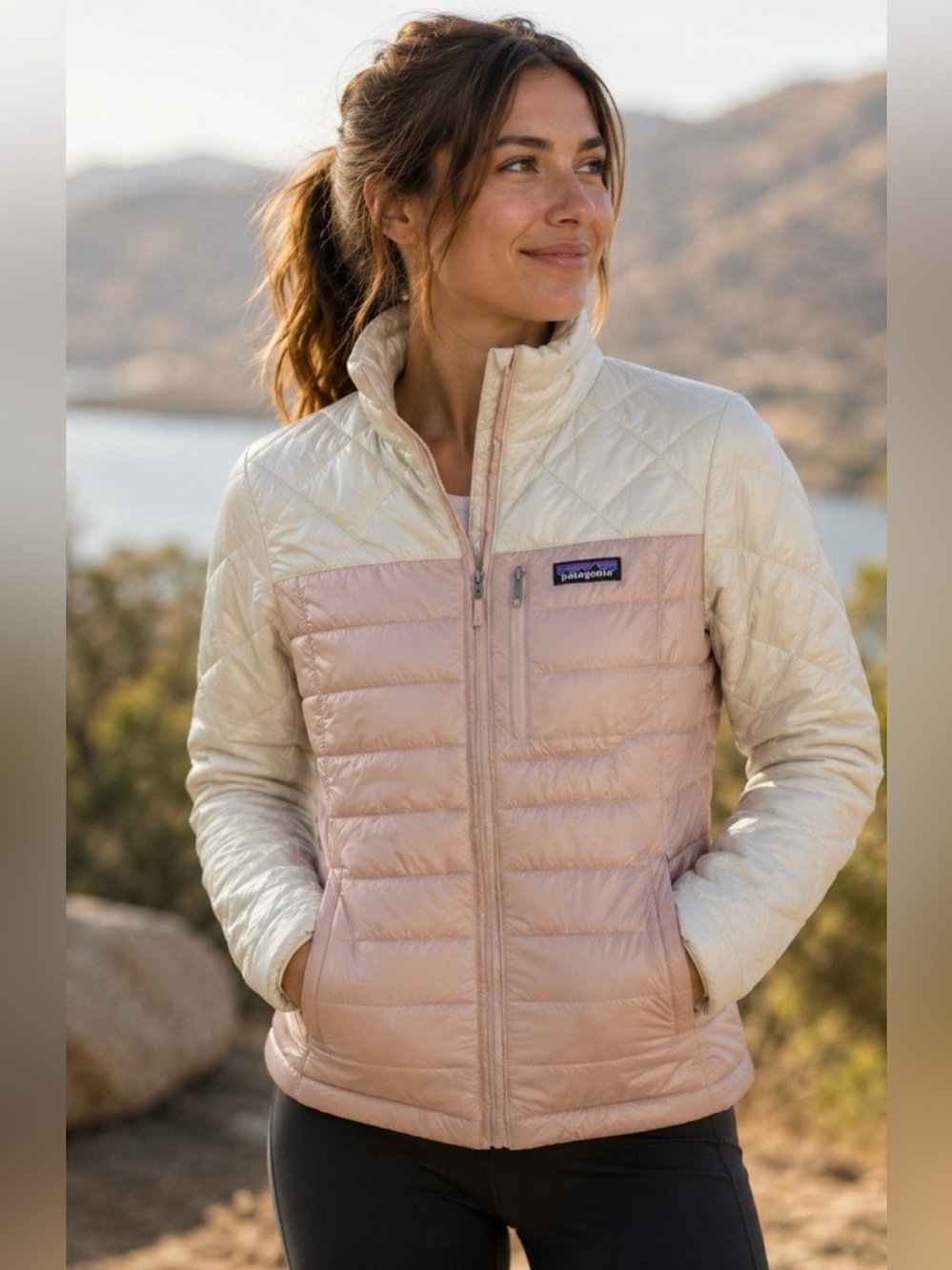 Patagonia Women's Lightweight Quilted Jacket - Pale Pink & Cream Sz S